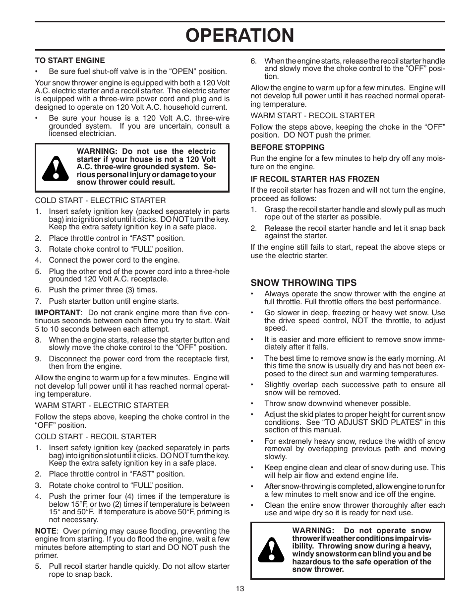 Operation | Poulan 96194000602 User Manual | Page 13 / 52