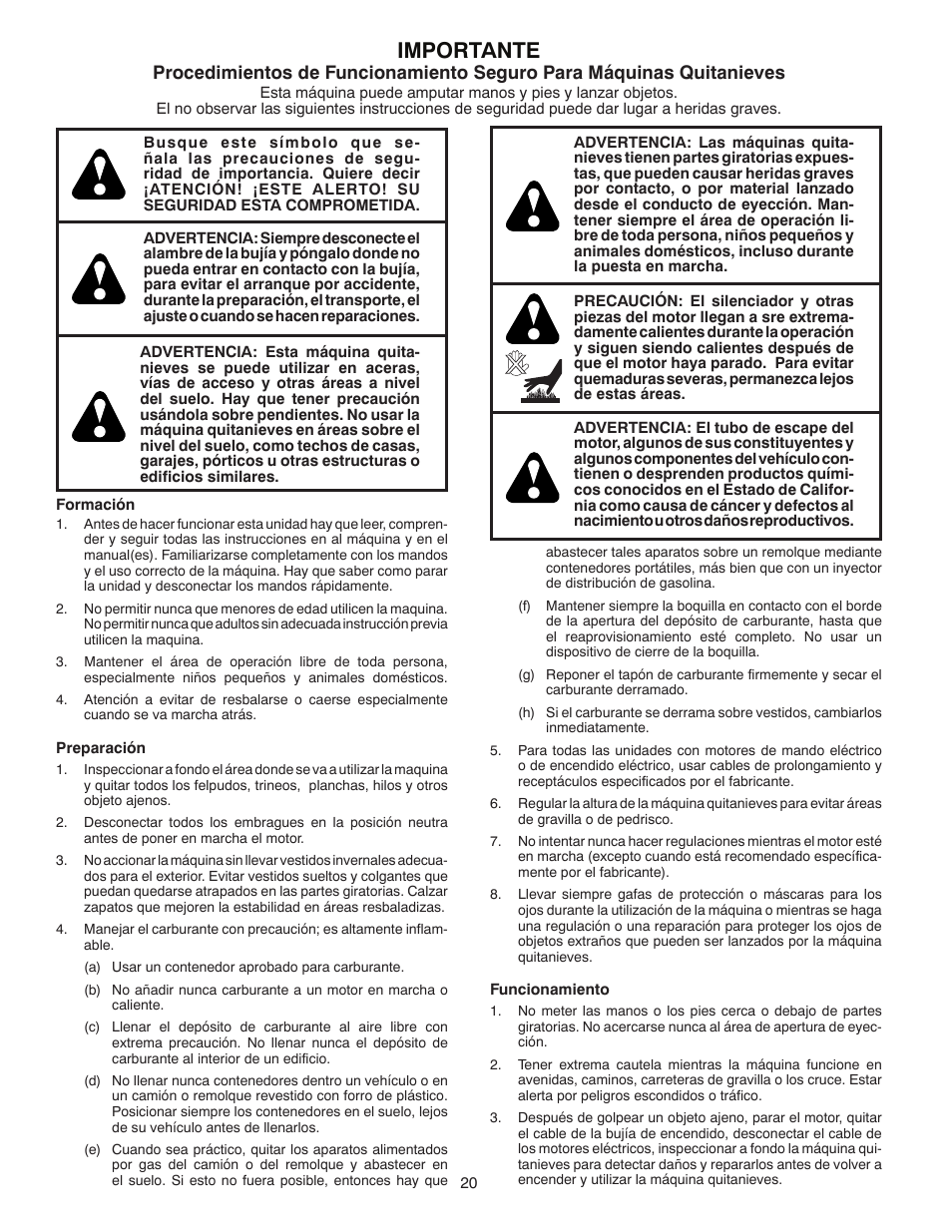 Importante | Poulan 96194000602 User Manual | Page 20 / 52