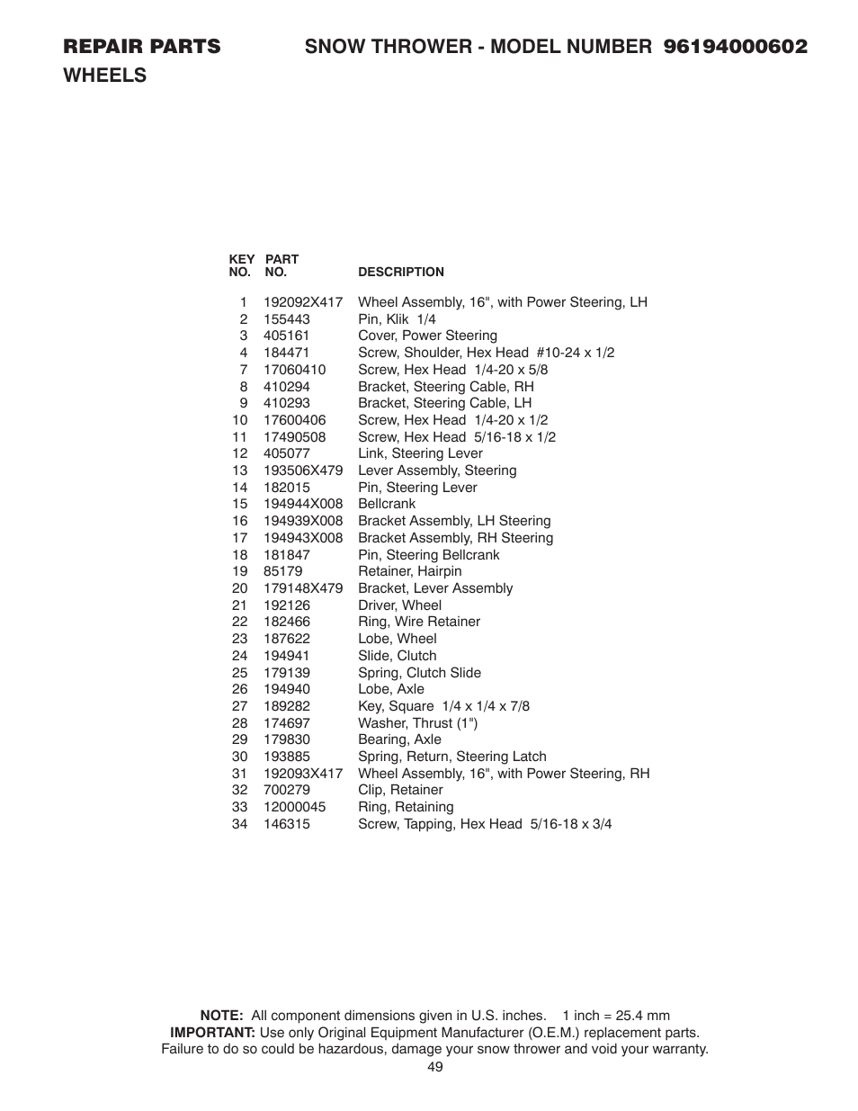 Poulan 96194000602 User Manual | Page 49 / 52