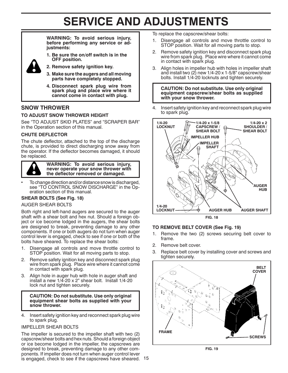 Service and adjustments, Snow thrower | Poulan 96192004201 User Manual | Page 15 / 40