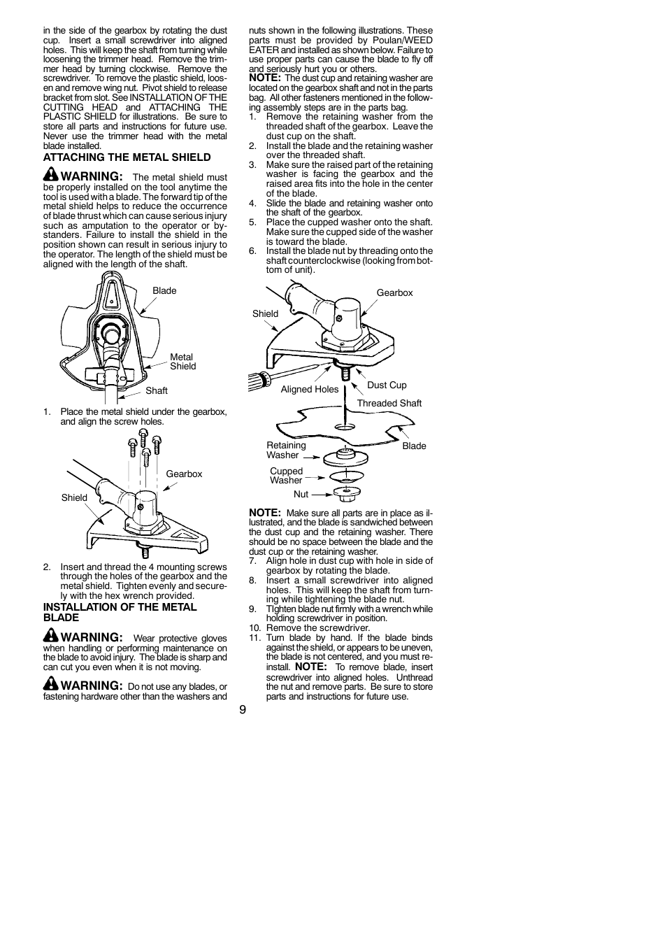 Warning | Poulan 952711951 User Manual | Page 9 / 22