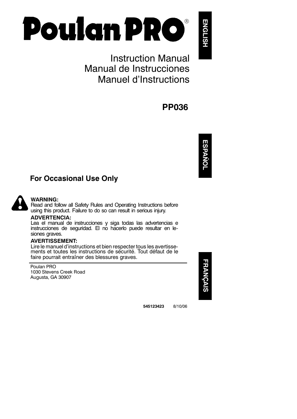 Poulan PP036 User Manual | 16 pages