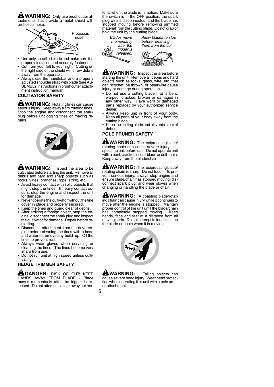 5warning, Warning, Danger | Poulan PP036 User Manual | Page 5 / 16