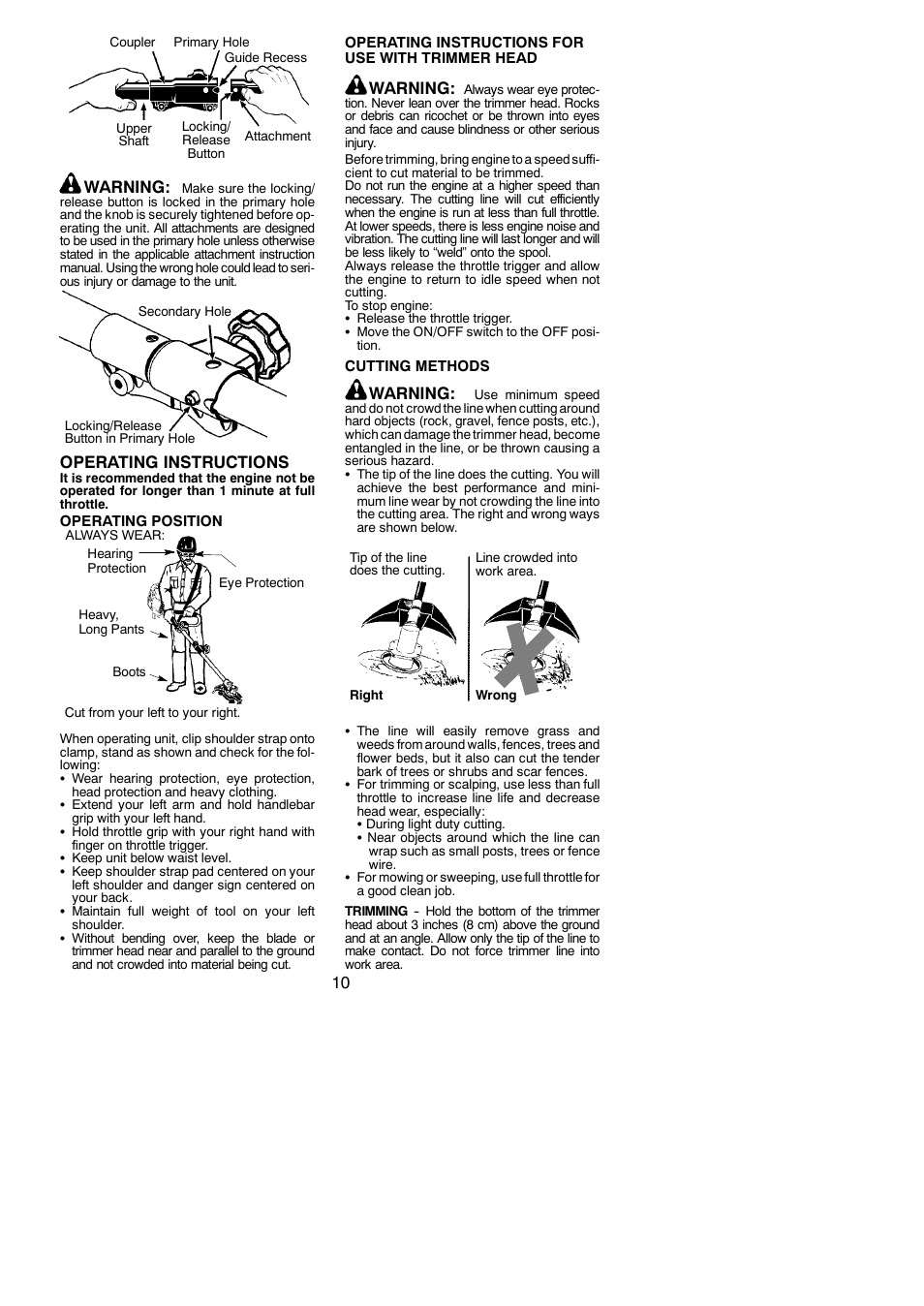 Warning, Operating instructions | Poulan Pro PPB300E User Manual | Page 10 / 19