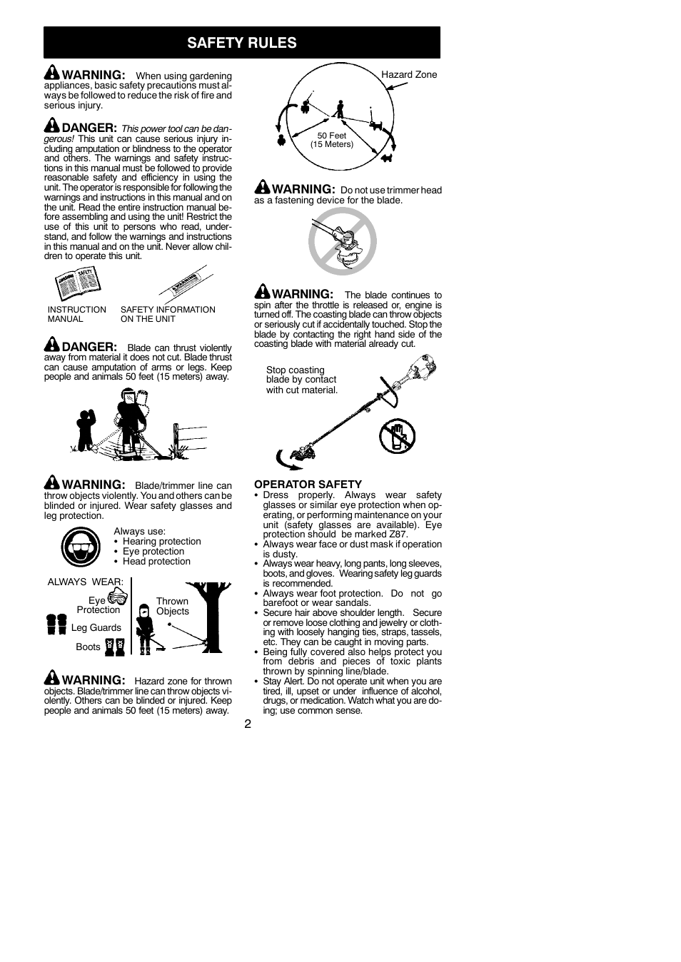 Safety rules, Warning, Danger | Poulan Pro PPB300E User Manual | Page 2 / 19