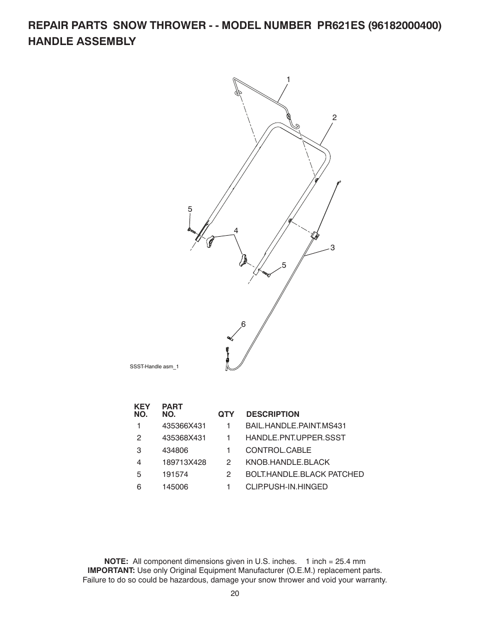 Handle assembly | Poulan Pro PR621ES SNOW THROWER User Manual | Page 20 / 28