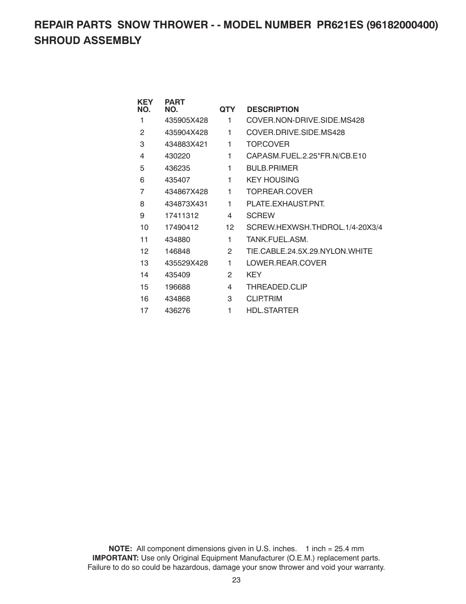 Poulan Pro PR621ES SNOW THROWER User Manual | Page 23 / 28