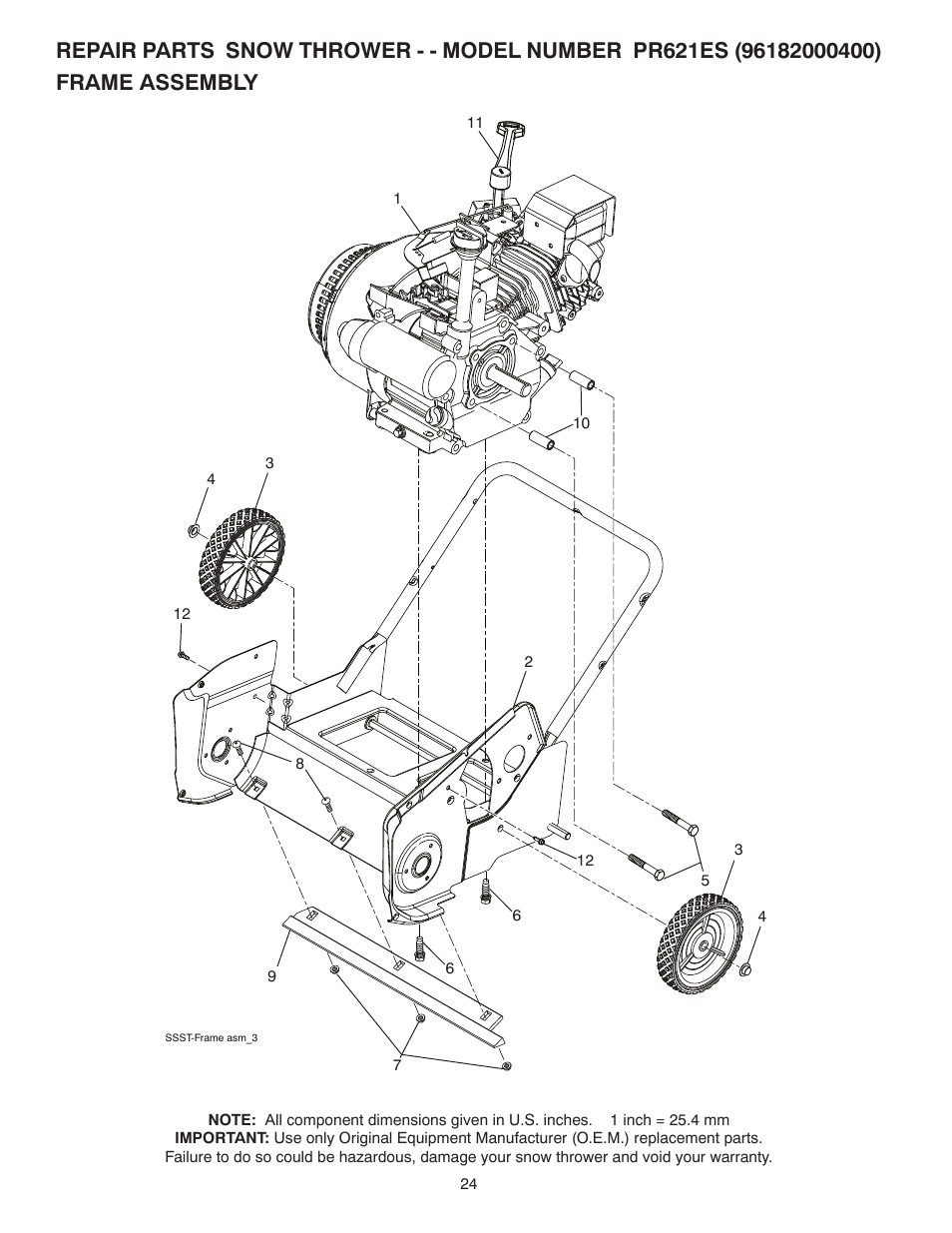 Frame assembly | Poulan Pro PR621ES SNOW THROWER User Manual | Page 24 / 28