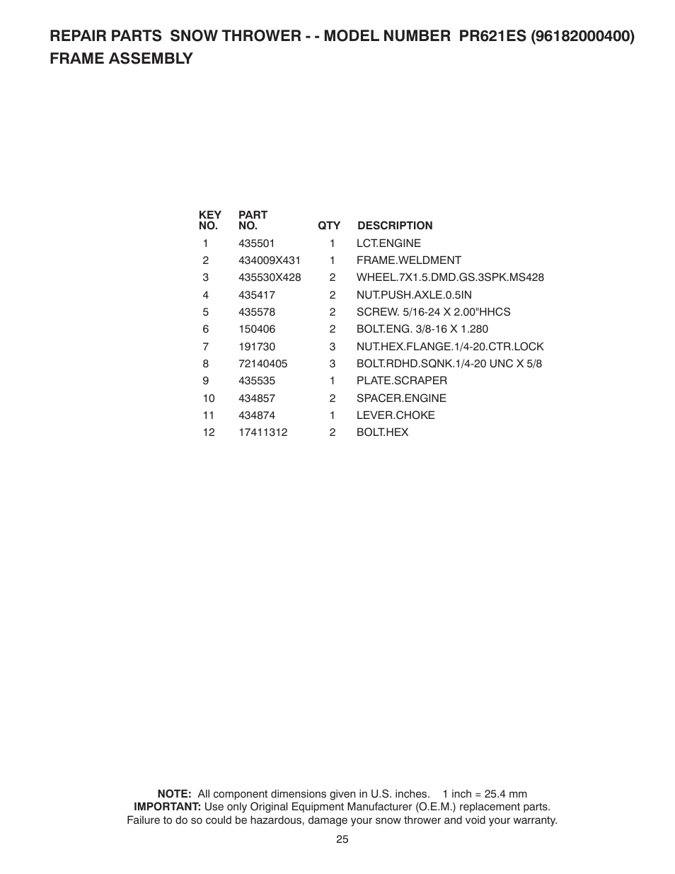 Poulan Pro PR621ES SNOW THROWER User Manual | Page 25 / 28