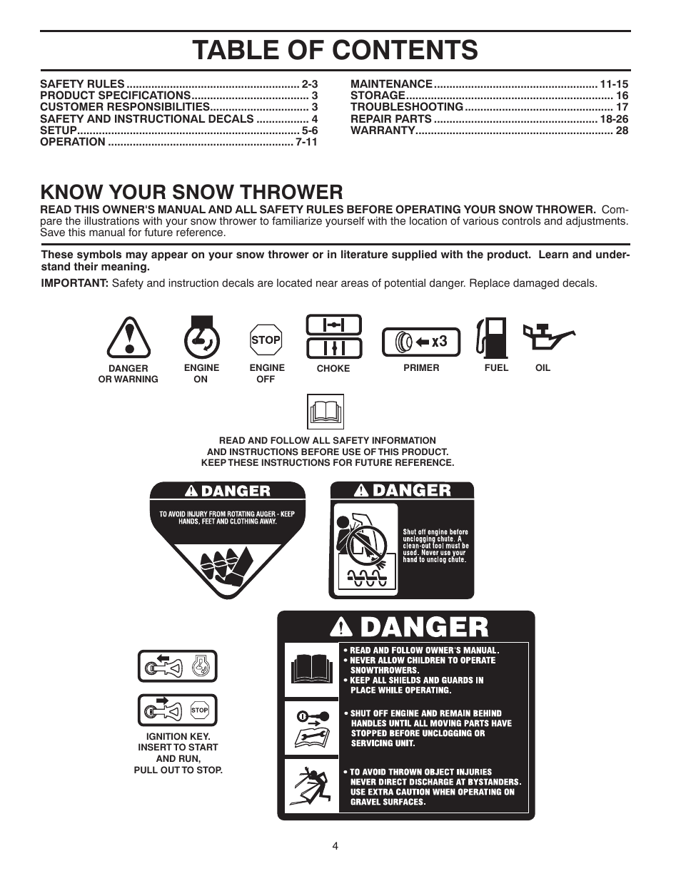 Poulan Pro PR621ES SNOW THROWER User Manual | Page 4 / 28