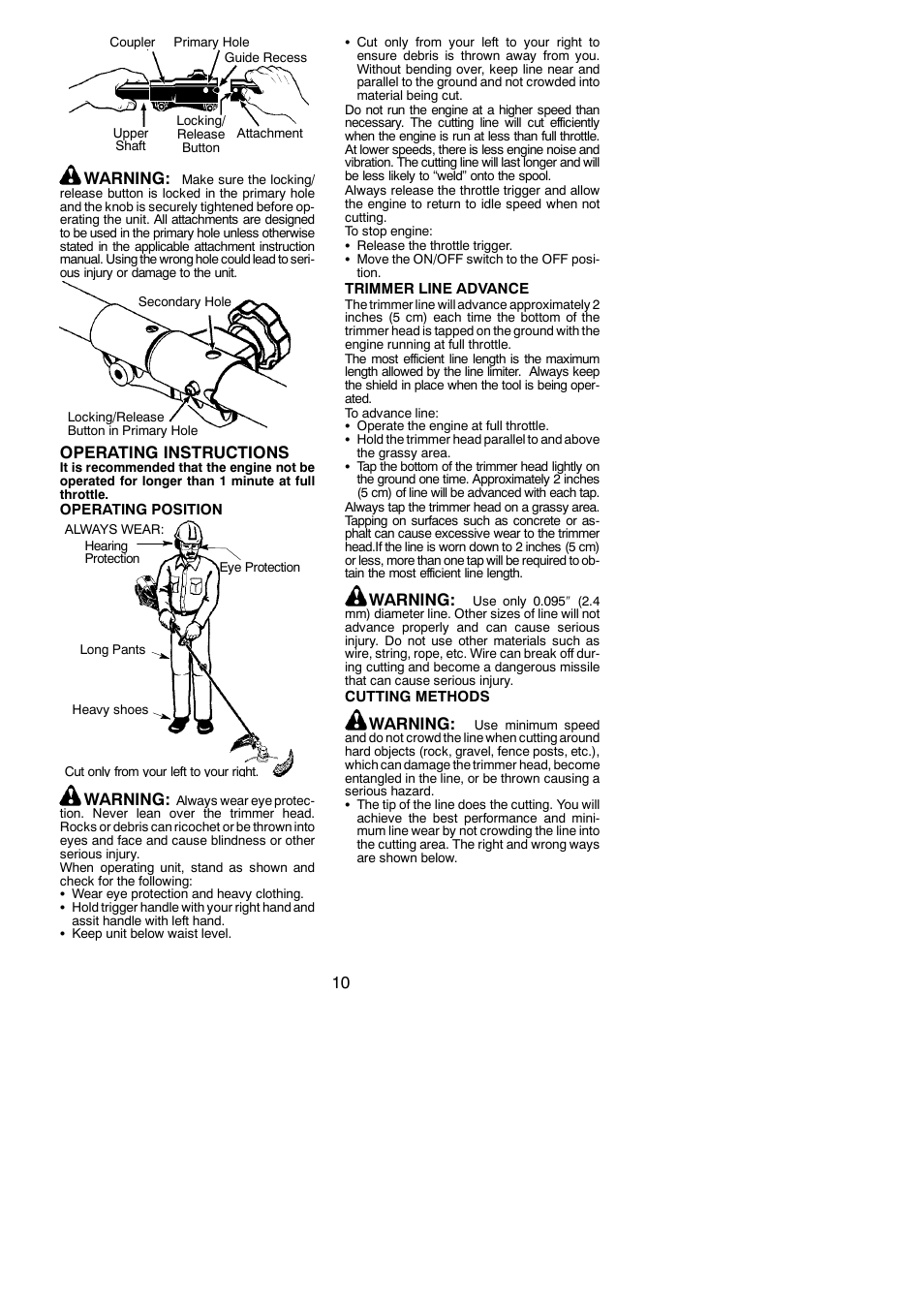 Warning, Operating instructions | Poulan 545137291 User Manual | Page 10 / 17