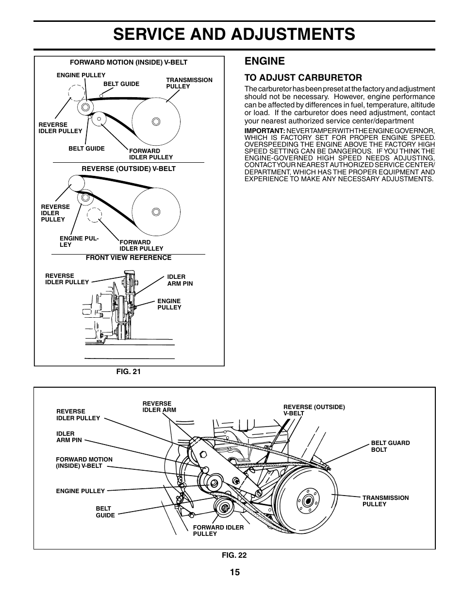 Service and adjustments, Engine | Poulan 184860 User Manual | Page 15 / 24