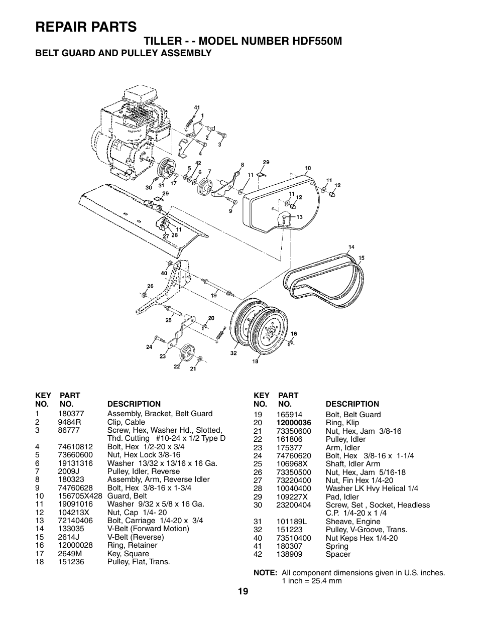 Repair parts, Tiller - - model number hdf550m | Poulan 184860 User Manual | Page 19 / 24