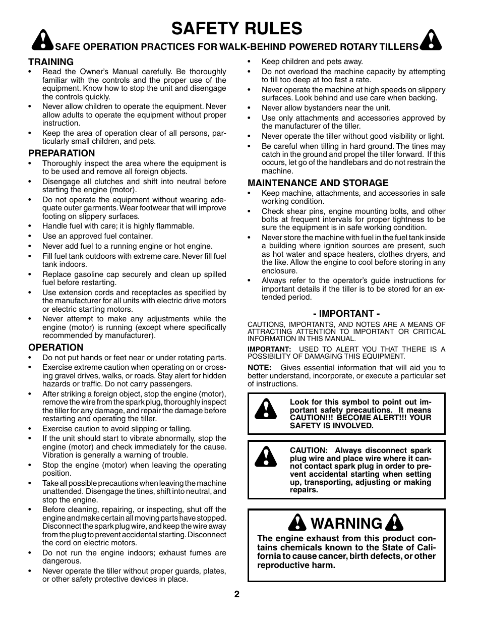 Safety rules, Warning | Poulan 184860 User Manual | Page 2 / 24