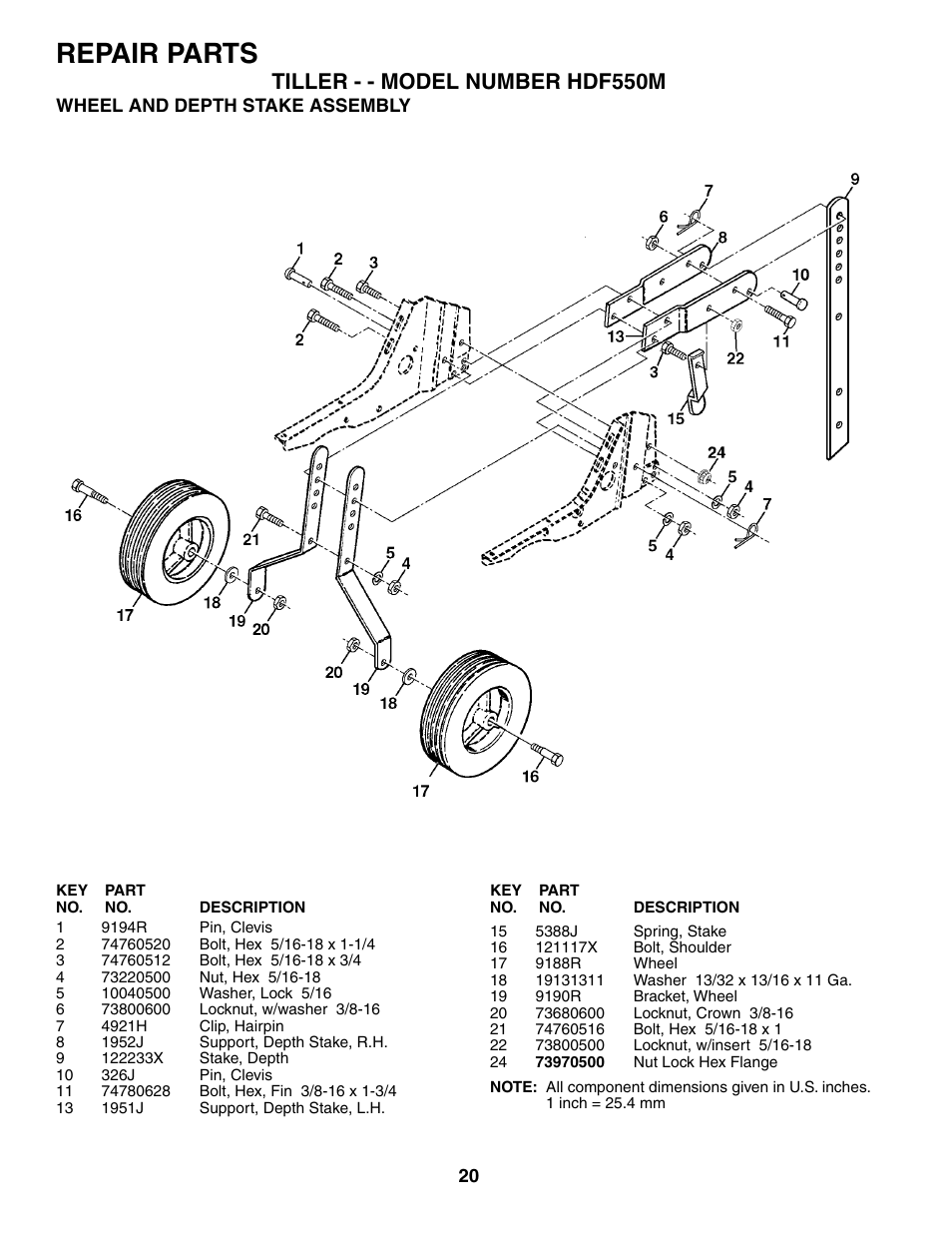Repair parts, Tiller - - model number hdf550m | Poulan 184860 User Manual | Page 20 / 24