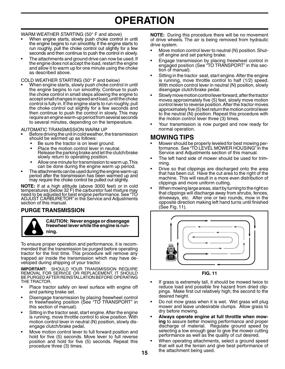 Operation, Mowing tips | Poulan XT24H48YT User Manual | Page 15 / 32