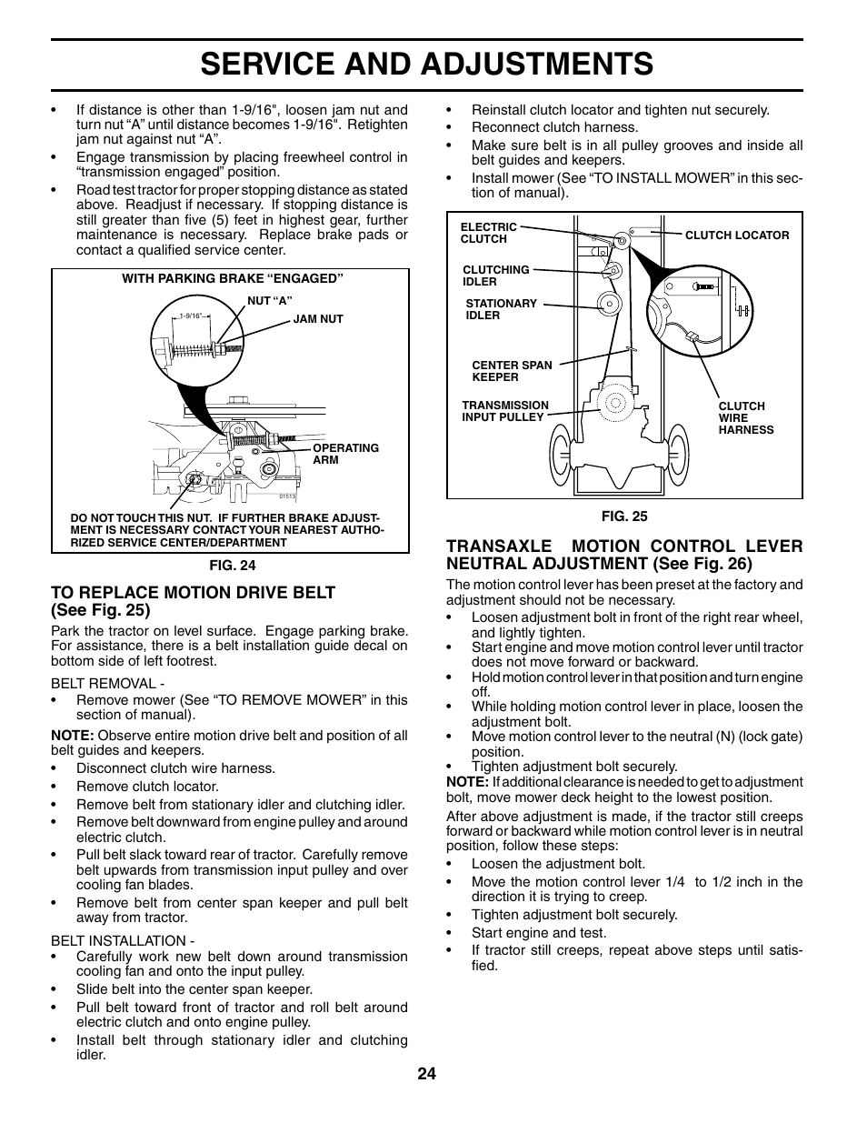 Service and adjustments | Poulan XT24H48YT User Manual | Page 24 / 32