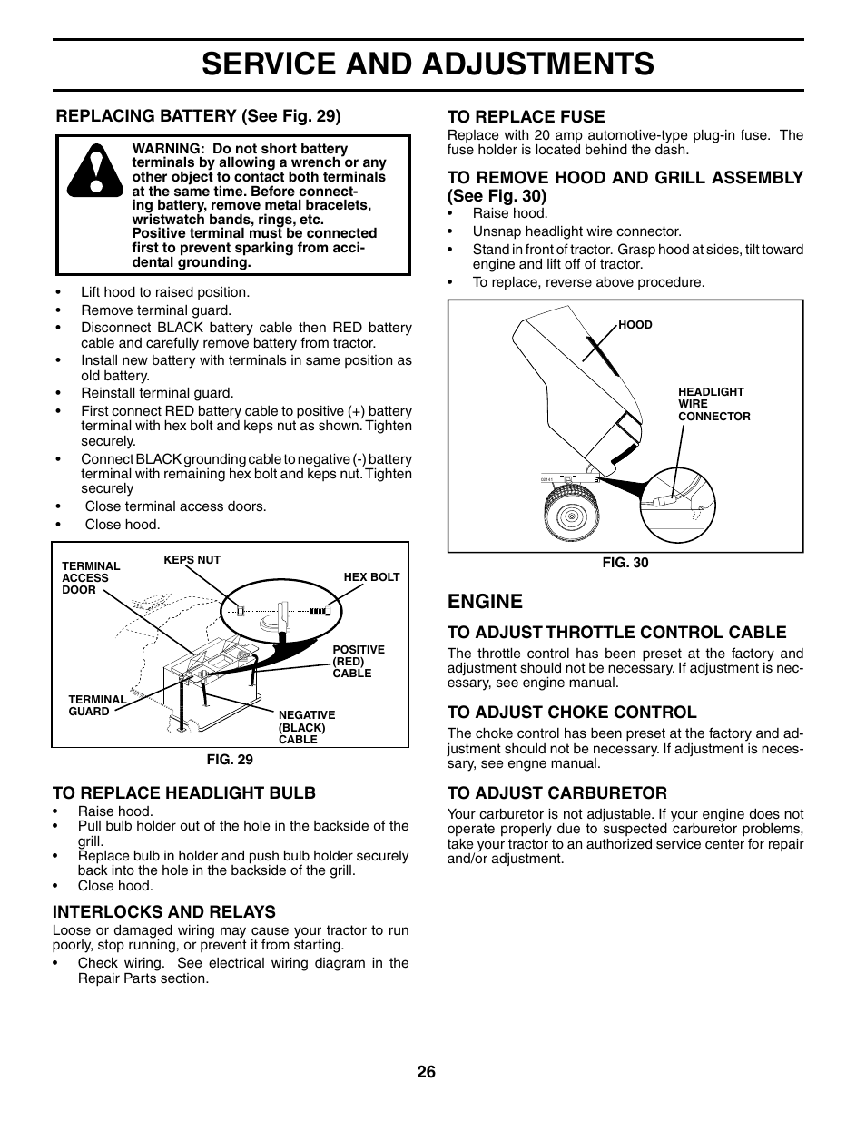 Service and adjustments, Engine | Poulan XT24H48YT User Manual | Page 26 / 32