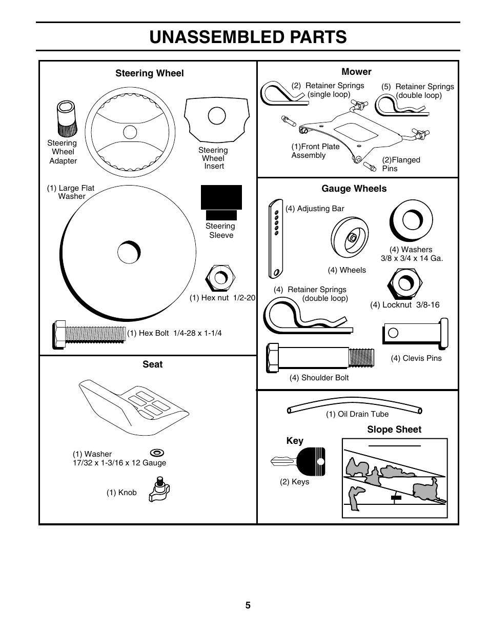 Unassembled parts | Poulan XT24H48YT User Manual | Page 5 / 32