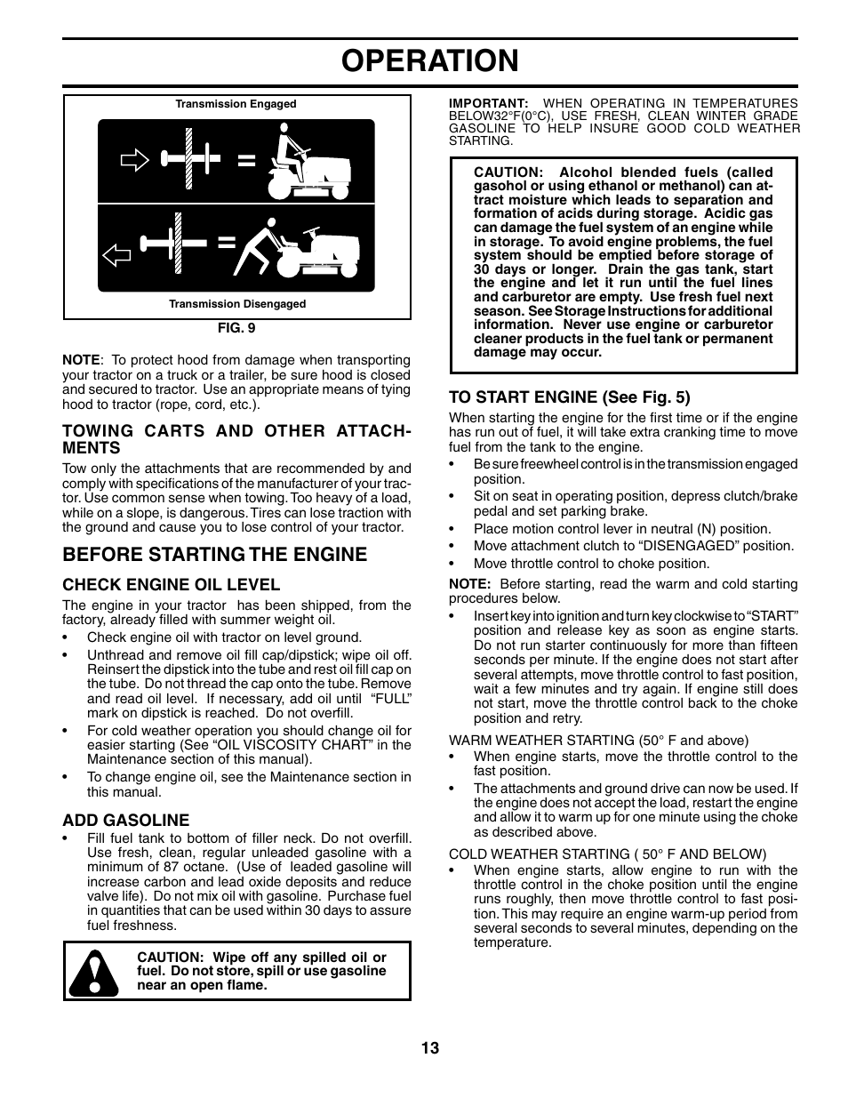 Operation, Before starting the engine | Poulan 187080 User Manual | Page 13 / 48