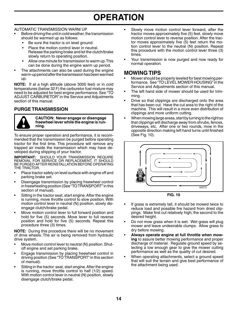 Operation, Mowing tips | Poulan 187080 User Manual | Page 14 / 48