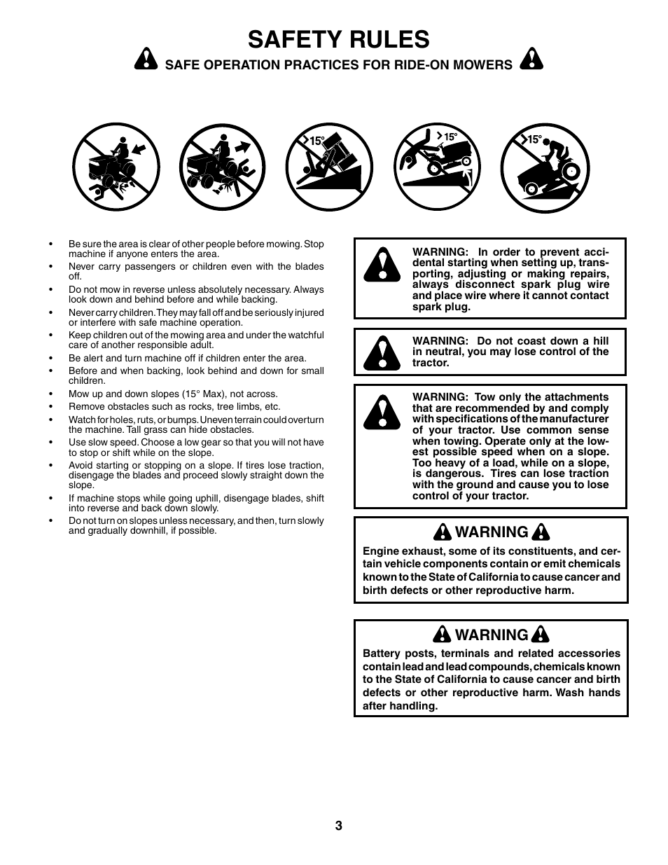 Safety rules, Warning | Poulan 187080 User Manual | Page 3 / 48