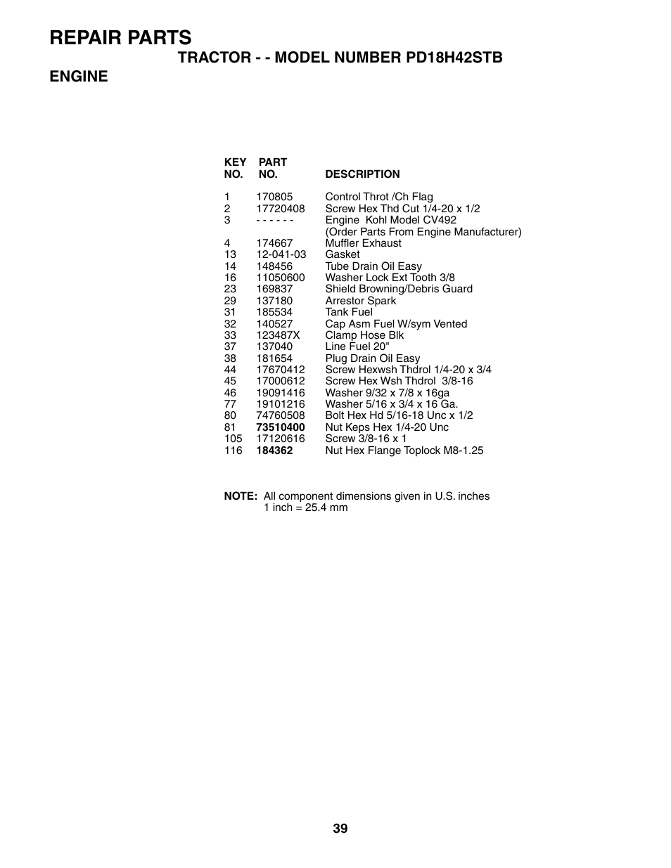 Repair parts | Poulan 187080 User Manual | Page 39 / 48