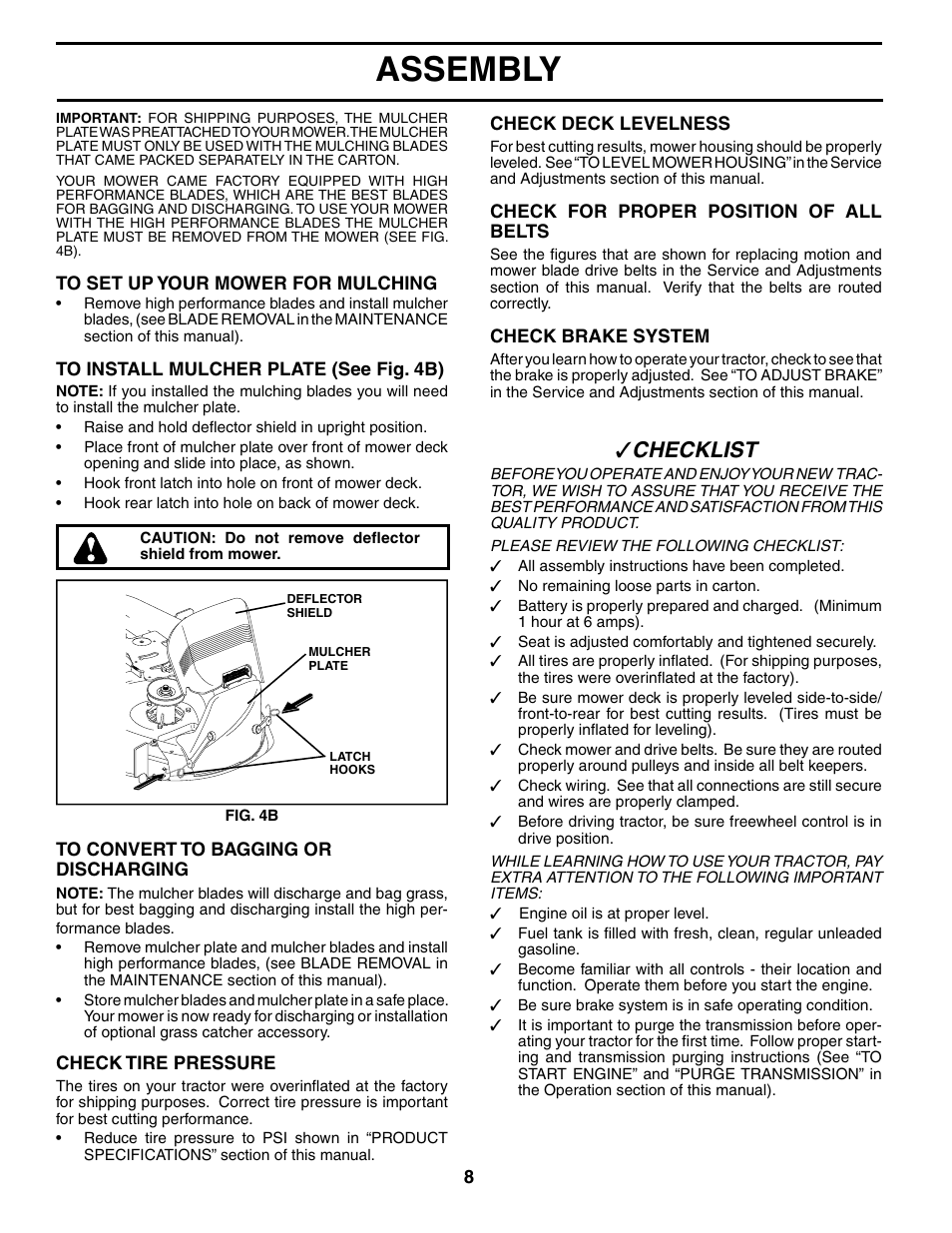 Assembly, Che cklist | Poulan 187080 User Manual | Page 8 / 48