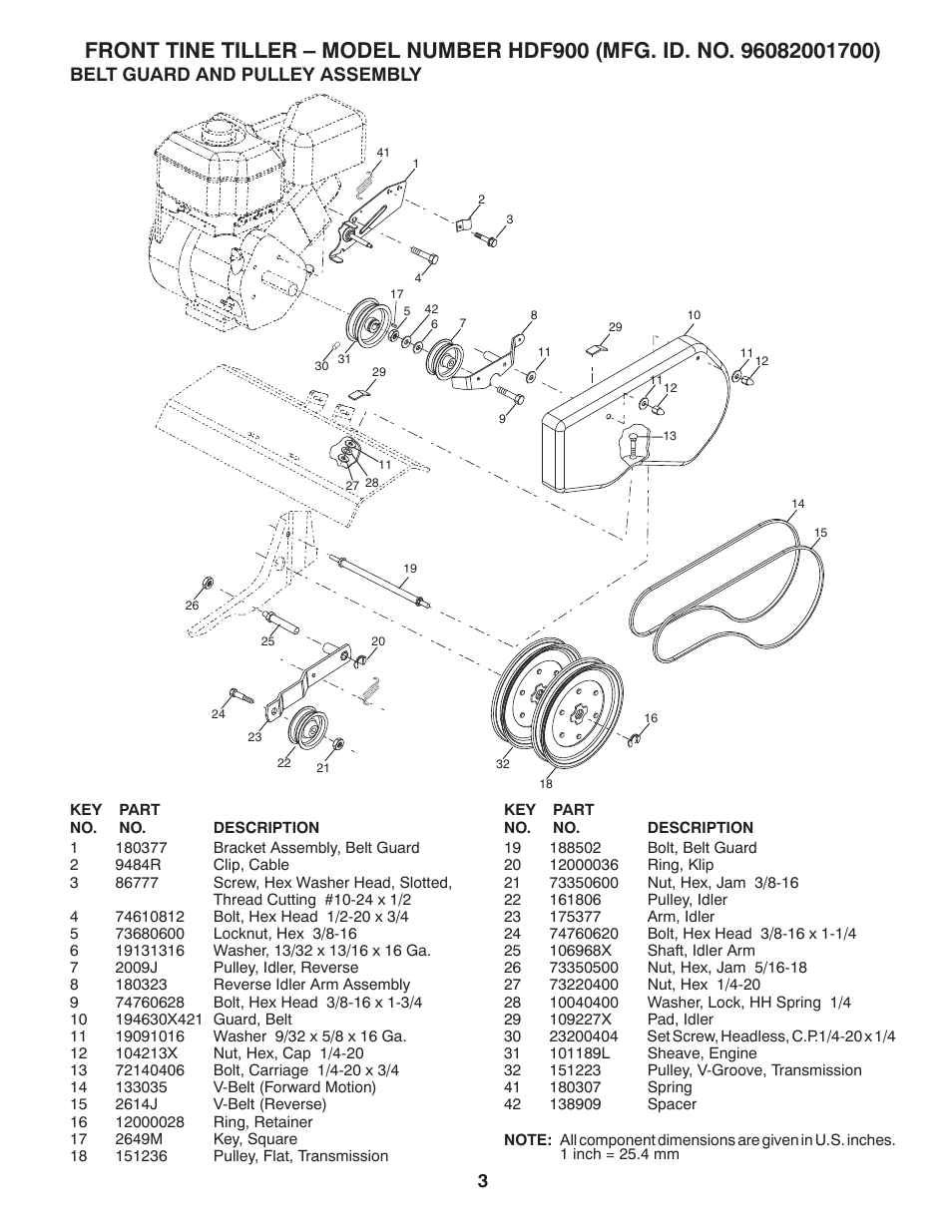 Belt guard and pulley assembly | Poulan Pro Front Tine HDF900 User Manual | Page 3 / 8