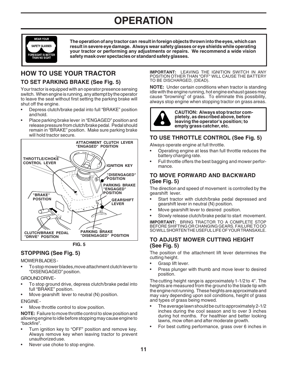 Operation, How to use your tractor | Poulan 183188 User Manual | Page 11 / 48