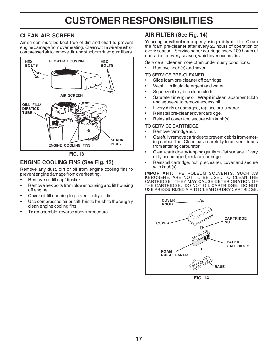 Customer responsibilities | Poulan 183188 User Manual | Page 17 / 48