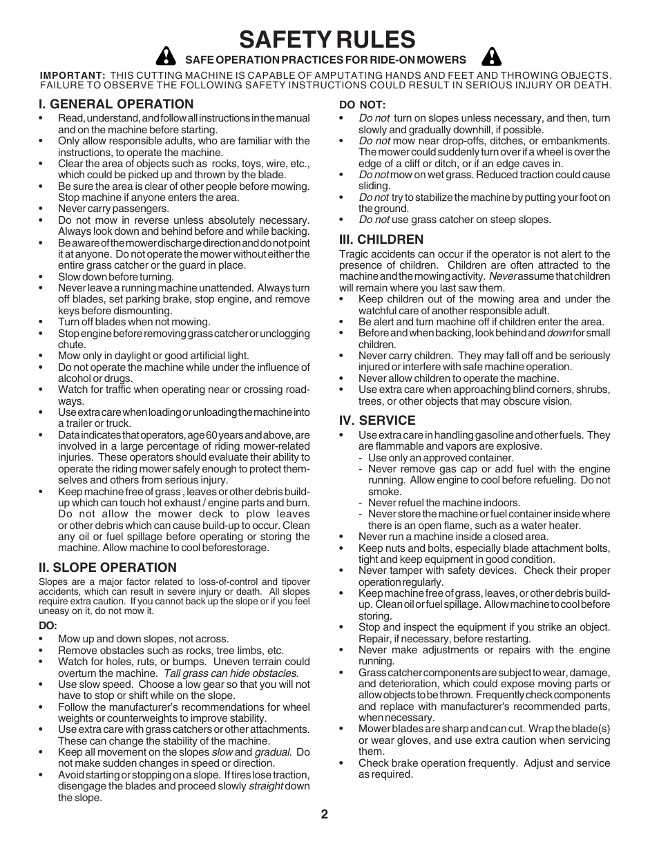 Safety rules | Poulan 183188 User Manual | Page 2 / 48