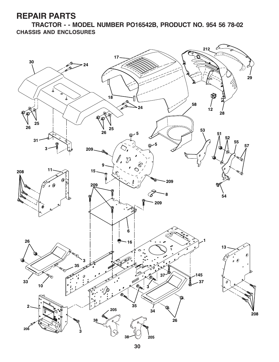 Repair parts, Chassis and enclosures | Poulan 183188 User Manual | Page 30 / 48