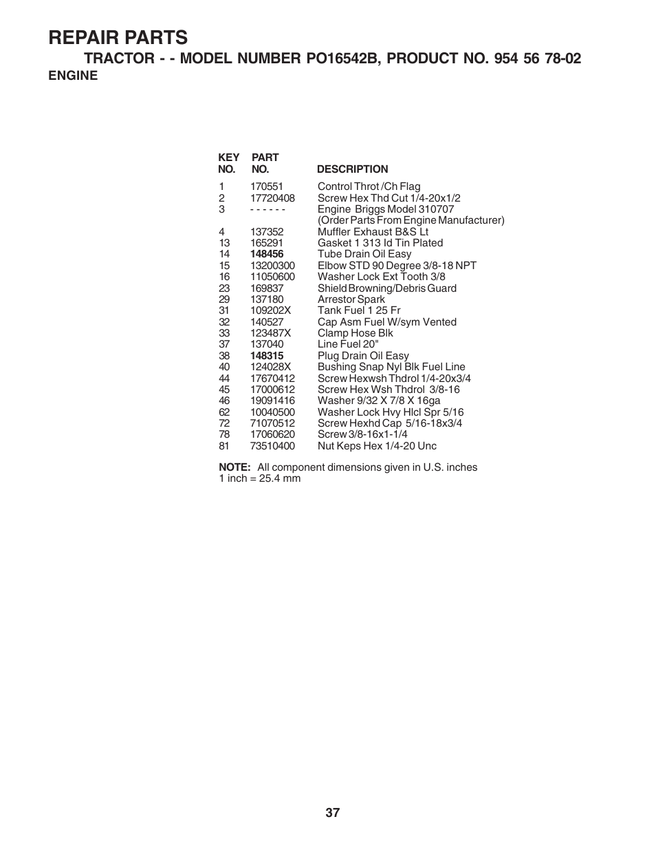 Repair parts | Poulan 183188 User Manual | Page 37 / 48