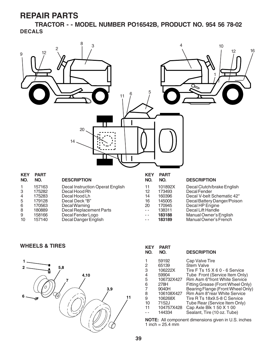 Repair parts | Poulan 183188 User Manual | Page 39 / 48