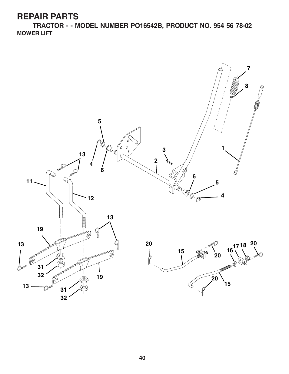 Repair parts | Poulan 183188 User Manual | Page 40 / 48