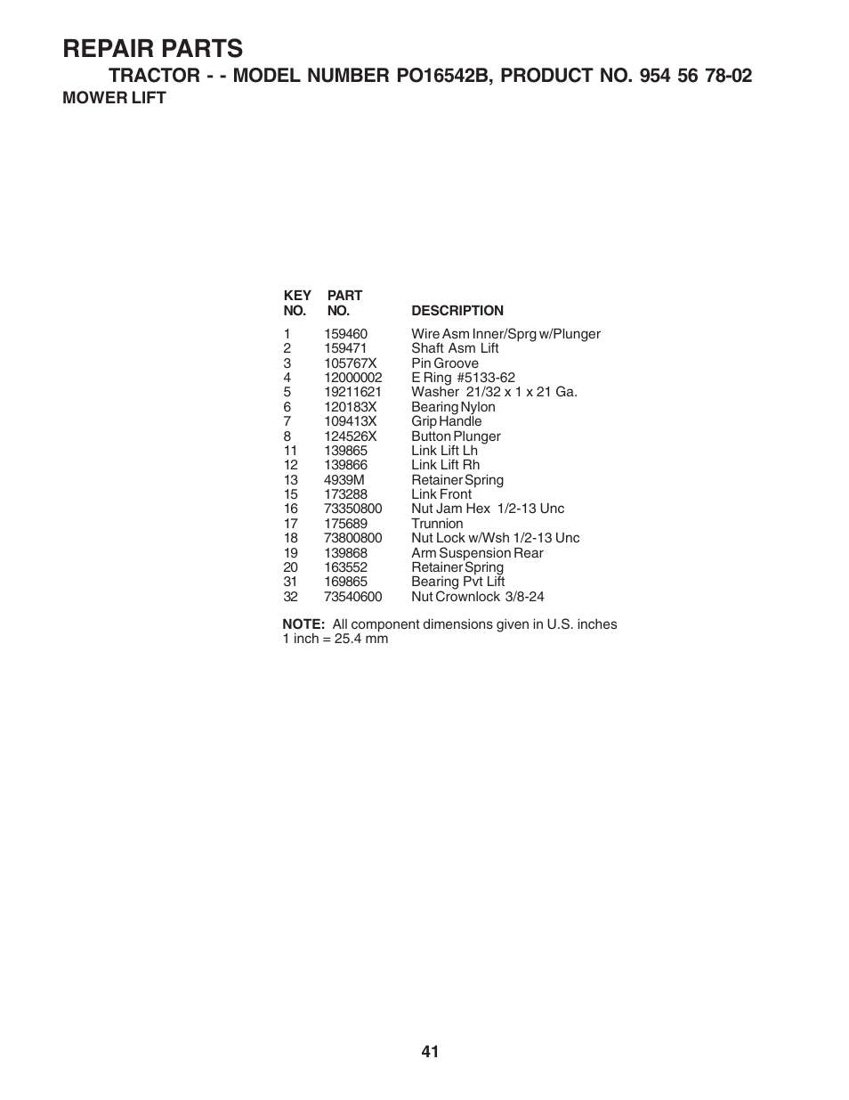 Repair parts | Poulan 183188 User Manual | Page 41 / 48