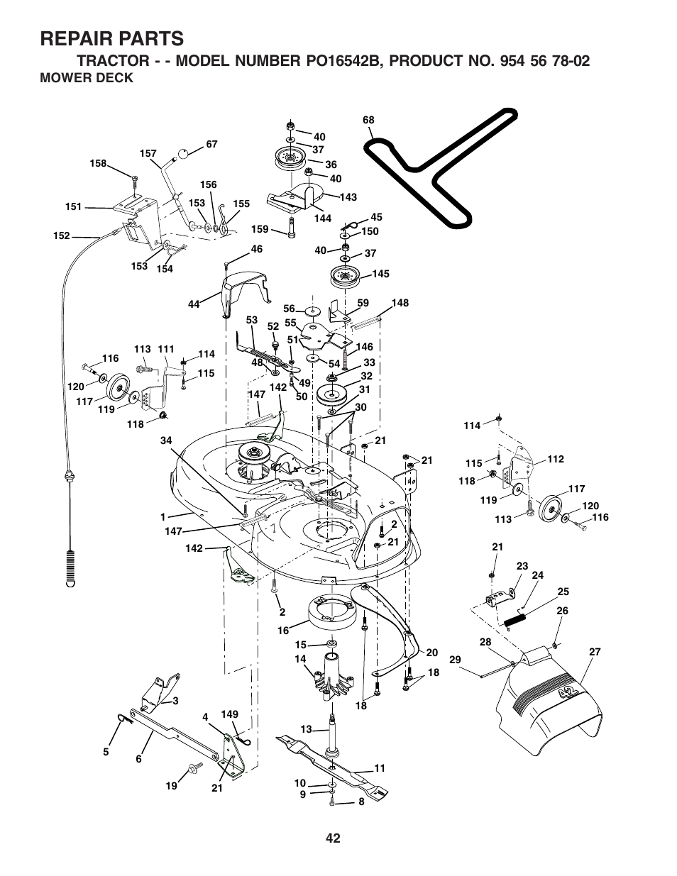 Repair parts, Mower deck | Poulan 183188 User Manual | Page 42 / 48