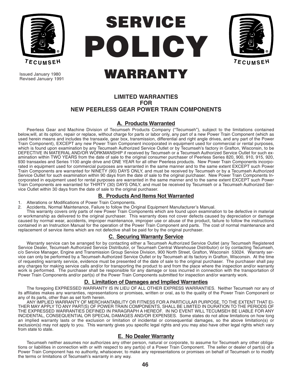 Policy, Service, Warranty | Poulan 183188 User Manual | Page 46 / 48