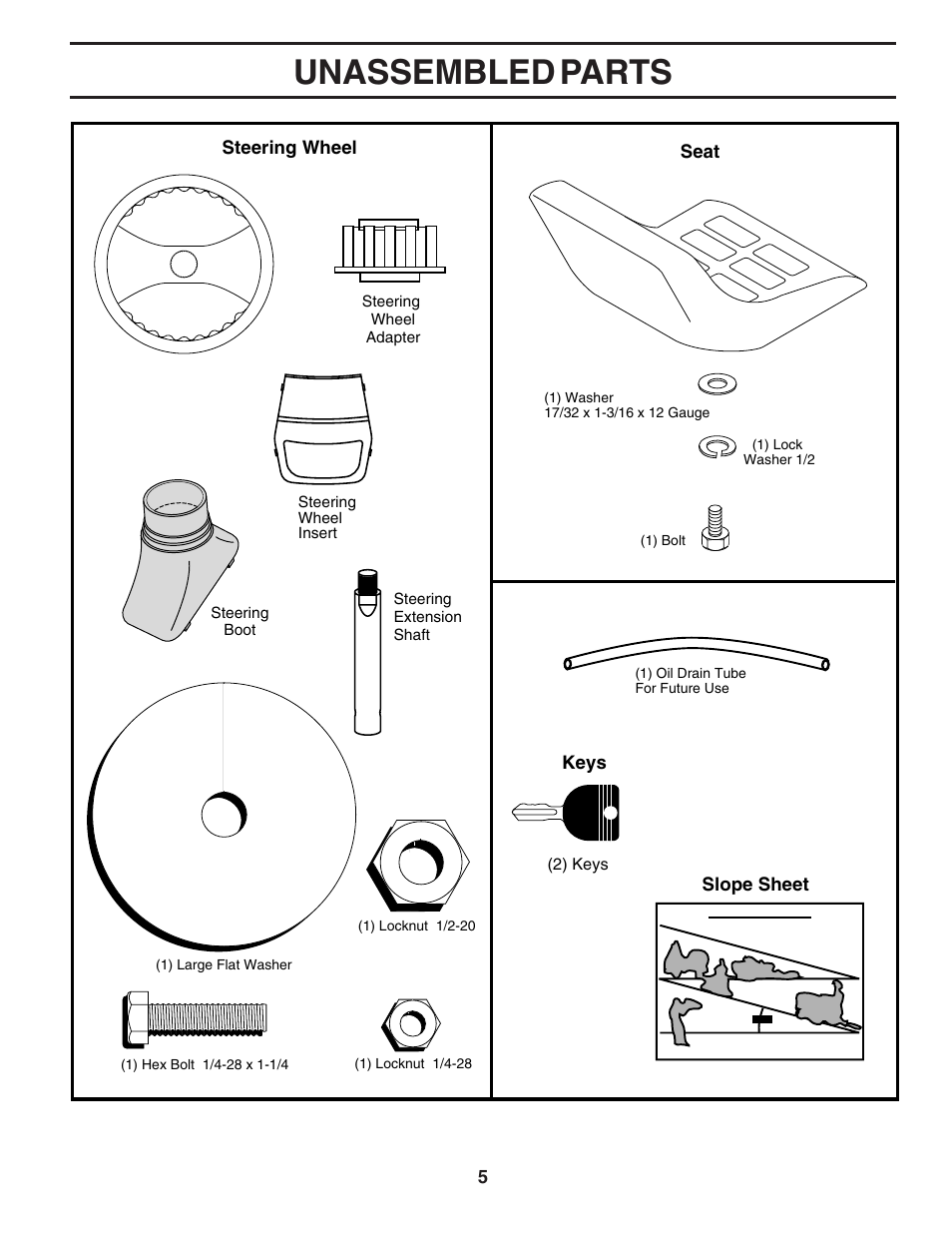 Unassembled parts | Poulan 183188 User Manual | Page 5 / 48