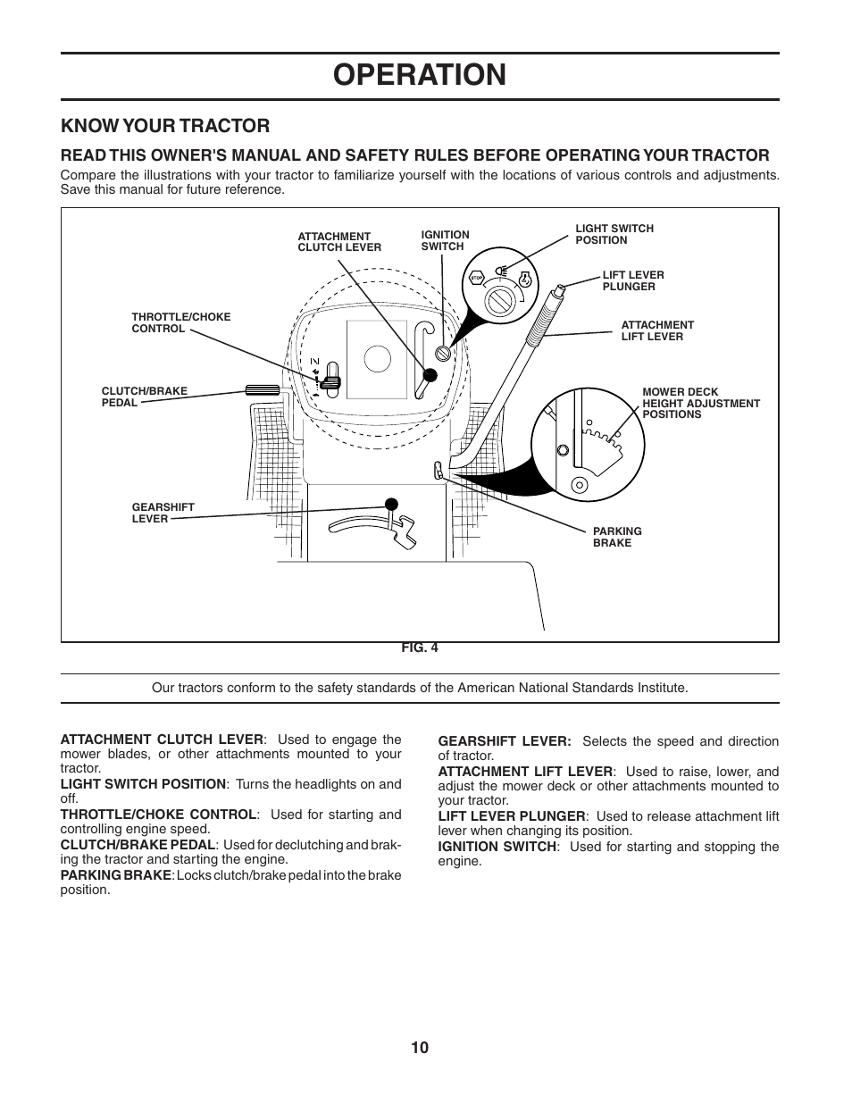 Operation, Know your tractor | Poulan 183981 User Manual | Page 10 / 48
