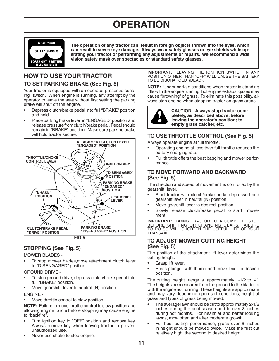 Operation, How to use your tractor | Poulan 183981 User Manual | Page 11 / 48