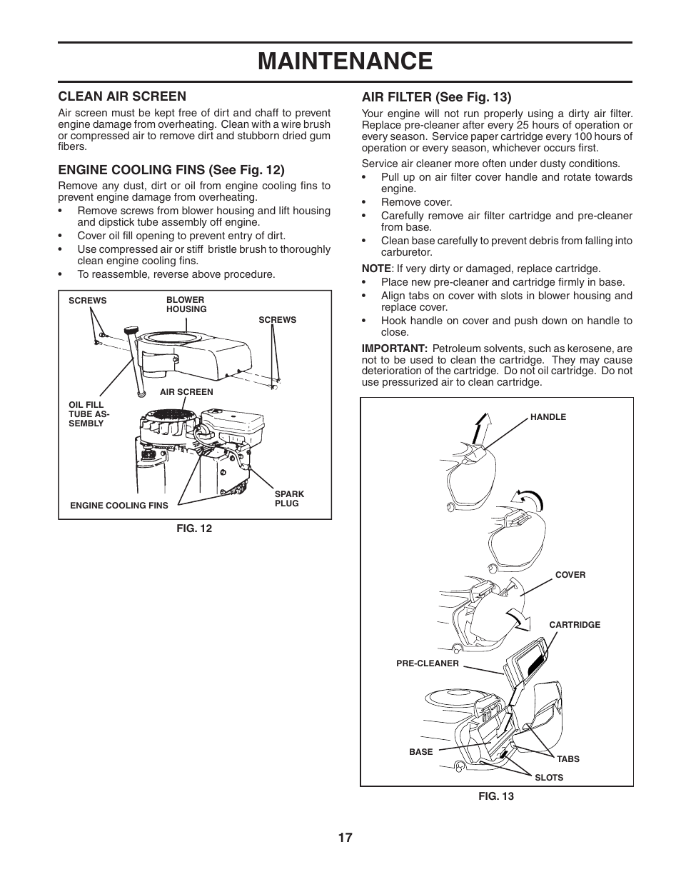 Maintenance | Poulan 183981 User Manual | Page 17 / 48