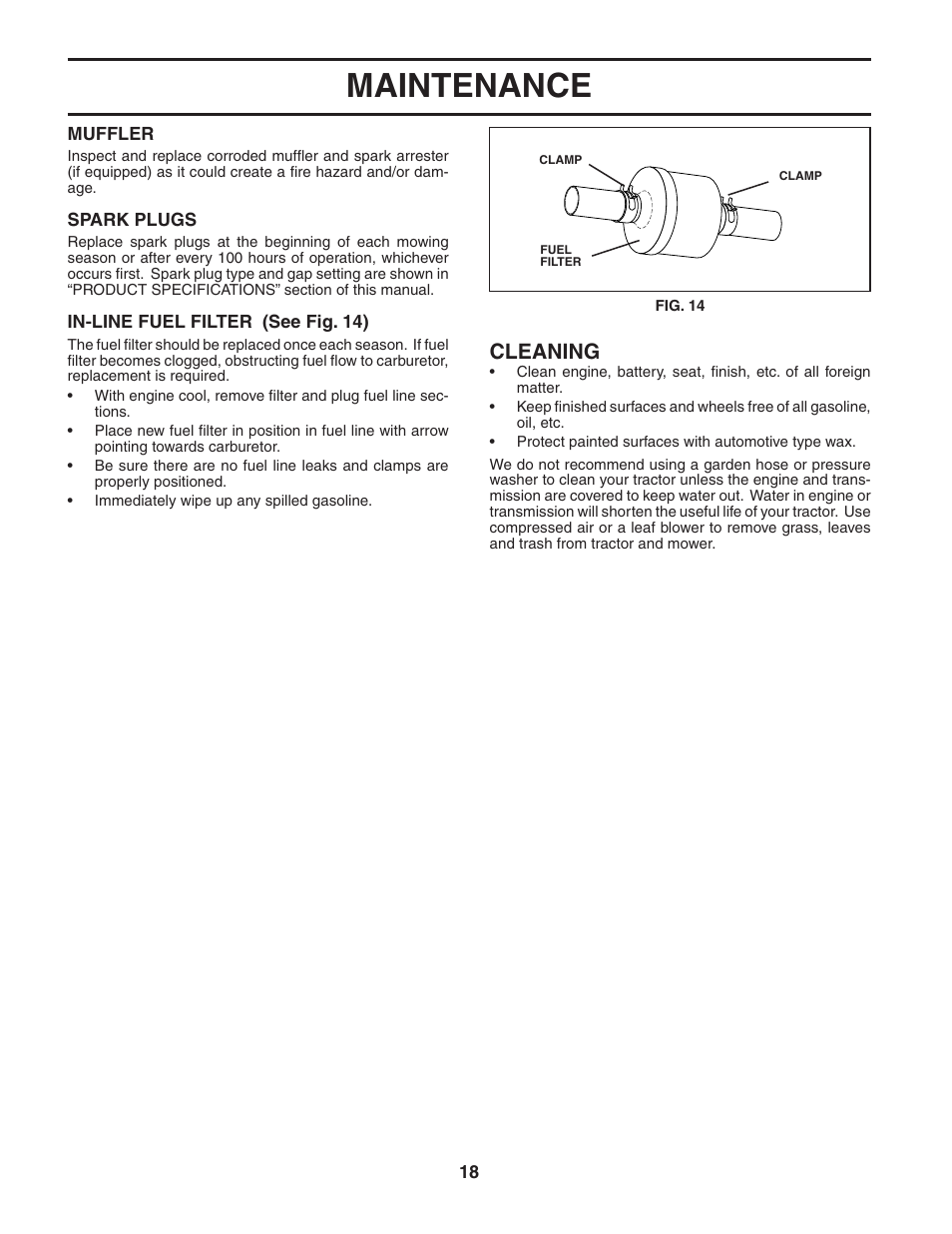 Maintenance, Cleaning | Poulan 183981 User Manual | Page 18 / 48