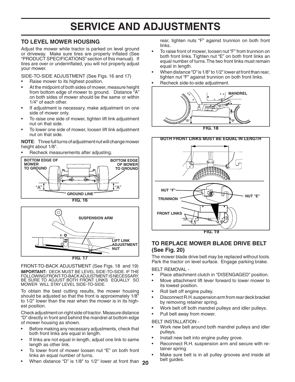 Service and adjustments | Poulan 183981 User Manual | Page 20 / 48