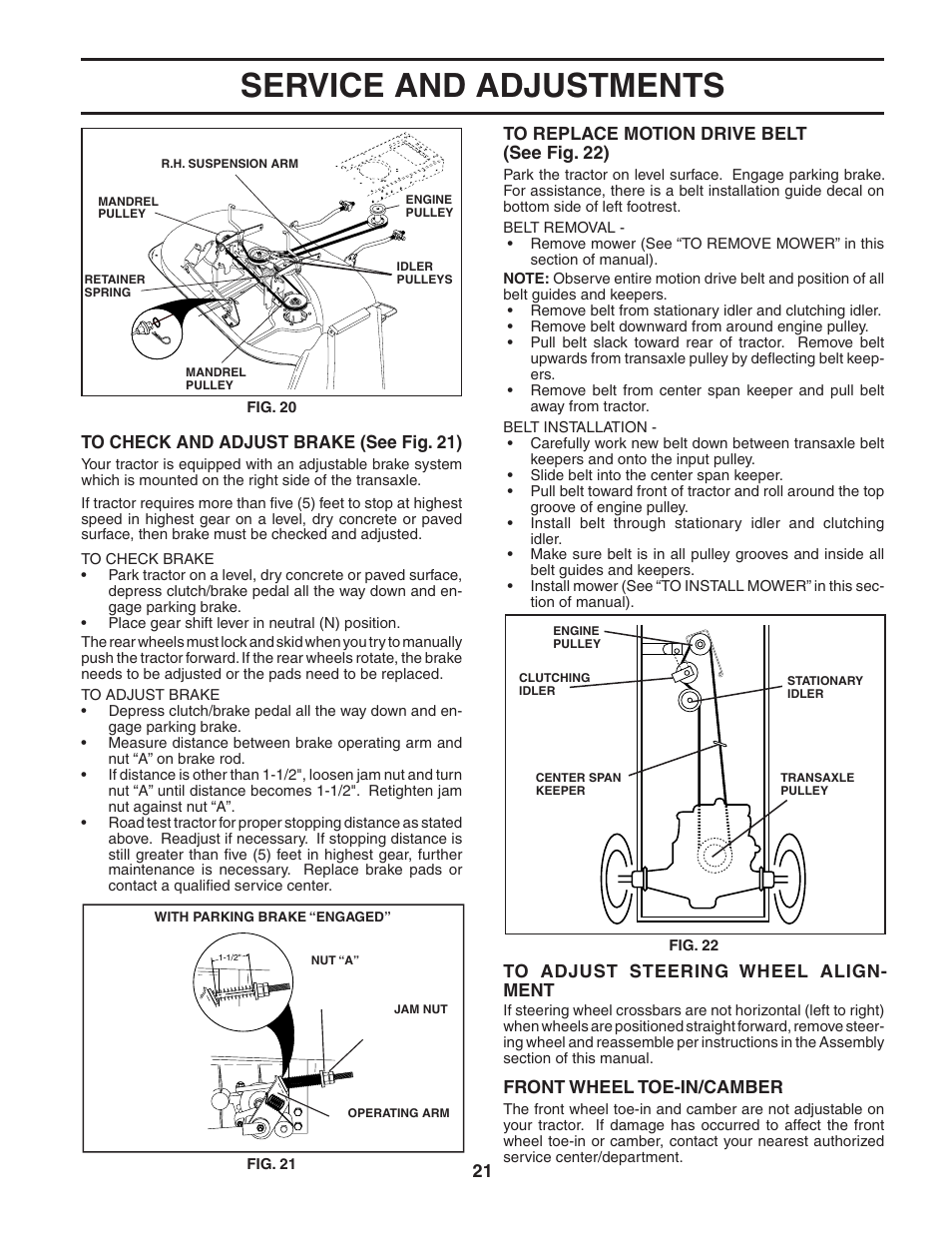 Service and adjustments | Poulan 183981 User Manual | Page 21 / 48