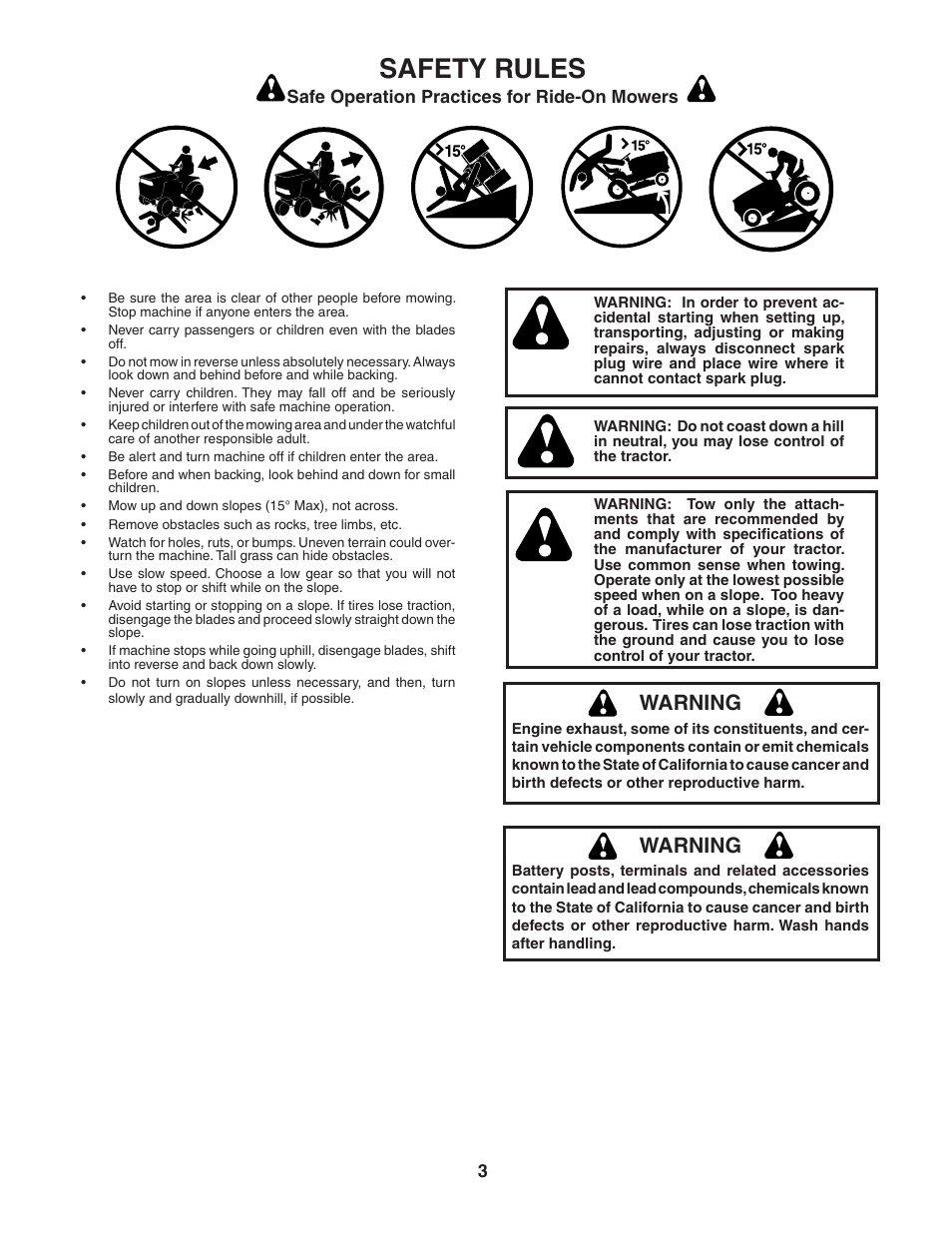 Safety rules, Warning | Poulan 183981 User Manual | Page 3 / 48