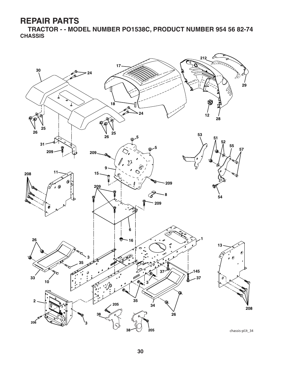 Repair parts, Chassis | Poulan 183981 User Manual | Page 30 / 48