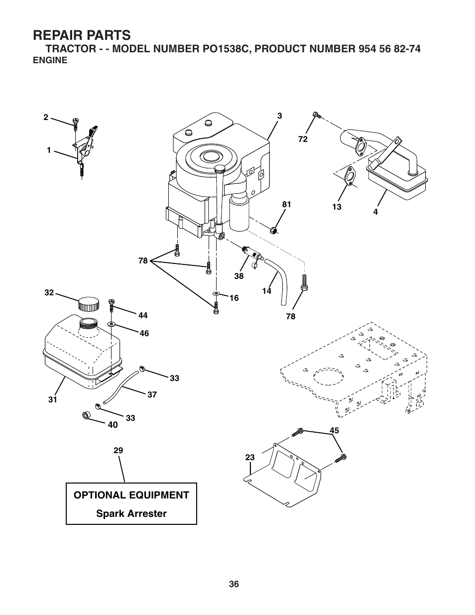 Repair parts | Poulan 183981 User Manual | Page 36 / 48