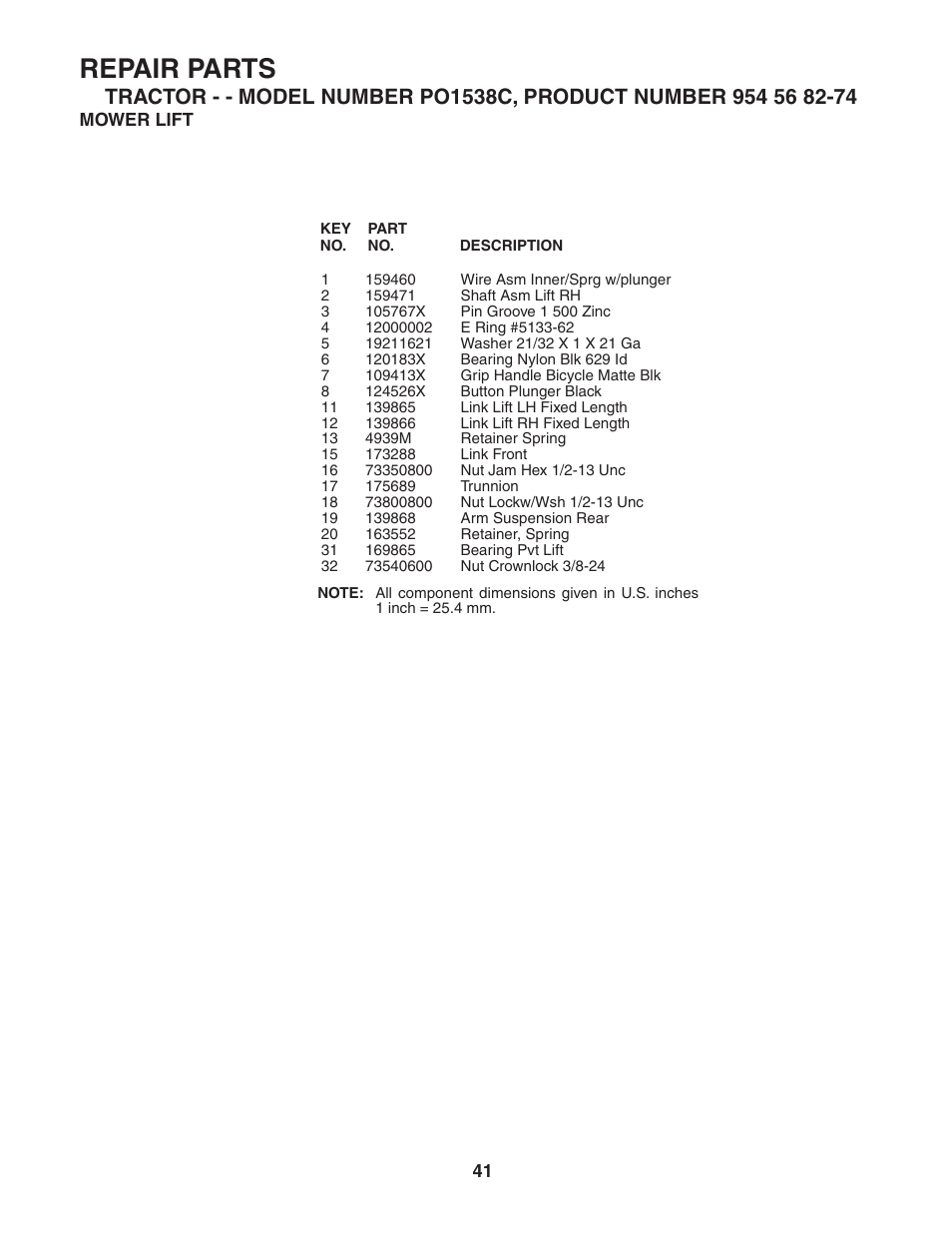 Repair parts | Poulan 183981 User Manual | Page 41 / 48